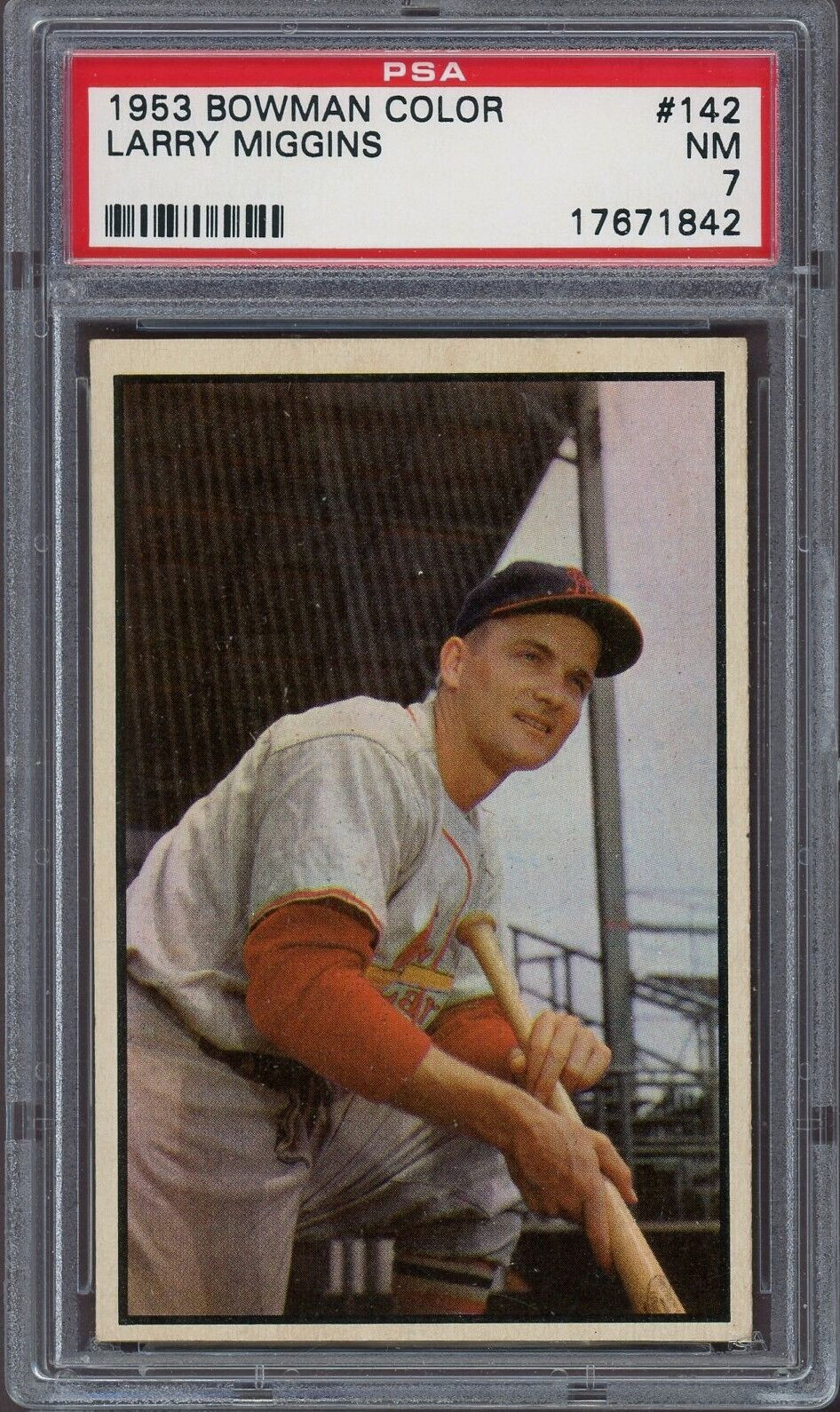 1953 Color Bowman #142 Larry Miggins PSA 7