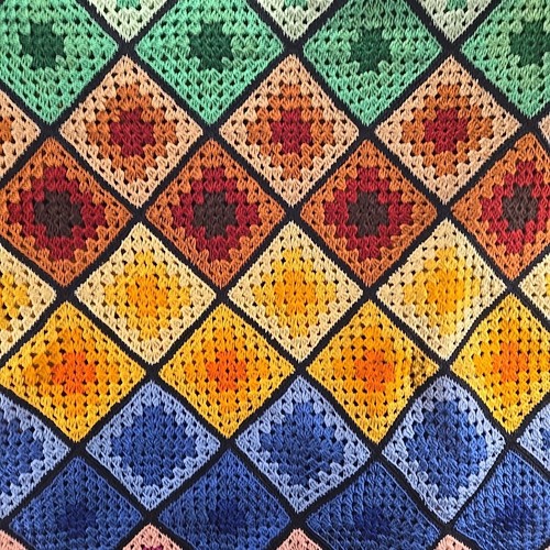 Vintage Handmade Crochet Afghan Throw Blanket Rainbow Bright Granny Square 90x55 - Picture 6 of 7
