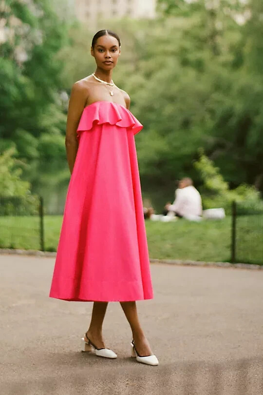 Anthropologie Strapless Flounce A-Line Midi Dress Size SP