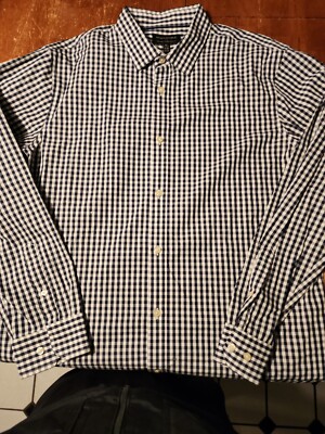 Banana Republic Mens Casual Button Down Shirt XL Black Checkered Long Sleeve