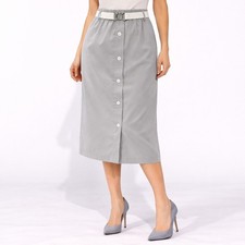 70s Vintage Light Gray Utility Skirt Cotton A Line Belted Womens M Pastel Mod