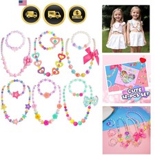 Kids Jewelry Sets Beaded Necklaces Bracelets for Girls 6 Pack Gift