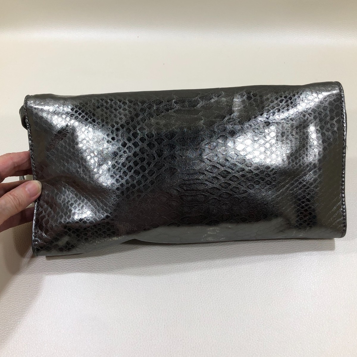 MICHAEL KORS Tilda Embossed Python Leather Clutch Shoulder Bag Gunmetal $218 View 5