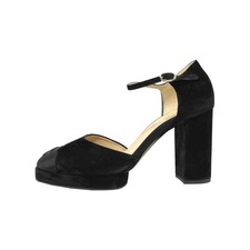 Chanel Black Suede Mary Jane Pumps Cap Toe CC Logo Heels 41
