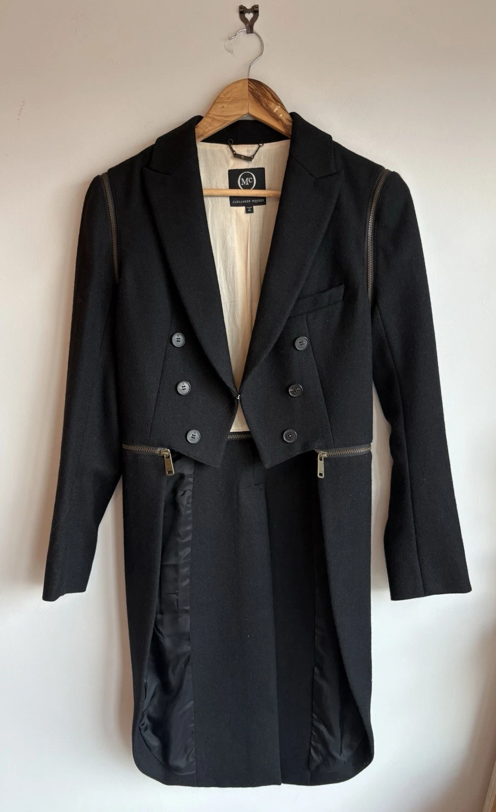 Cappotto Alexander McQueen MCQ AW 2011 nero lana convertibile coda IT40 UK10