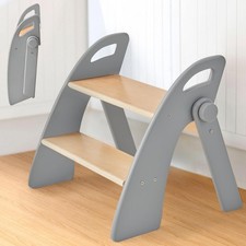 Wooden 2 Step Stool for Toddlers, Foldable 2-Step with Non-Slip Pads and Hand...