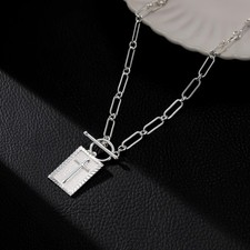Paperclip Chain Necklace Stainless Steel Cross Pendant Beach Style Womens