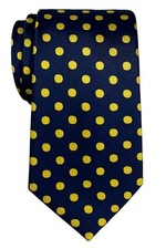 Classic Polka Dots Woven Microfiber Men's Tie Navy Blue With Yellow Dots