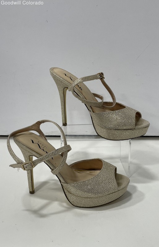 Nina Womens Gold Adjustable Ankle Strap Stiletto Heel Platform Sandals Size 7.5M