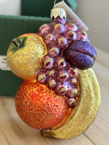 VTG SLAVIC TREASURES CHRISTMAS ORNAMENT FRUIT Orange Banana Grape w/Tags & Box