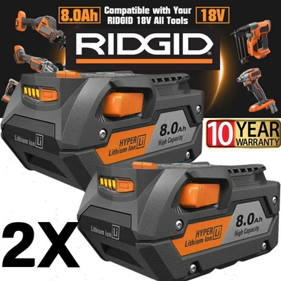 #ad 2 PACK For Ridgid 18V R840085 8.0Ah Lithium ion Battery Rigid 18Volt R840087 $44.00