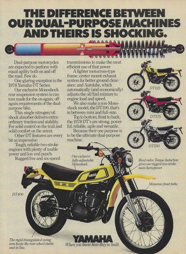 1978 Yamaha Motorcycle Ad DT100 DT125 DT175 DT250 DT400 Magazine Advertisement