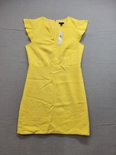 Ann Taylor Women Sheath Dress 4 Sunny Yellow V Neck Ruffle Cap Sleeve Office