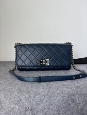 Auth Chanel Leboy Large Crossbody Shoulder Bag Navy Blue Lambskin Leather
