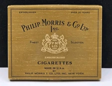 Cigarette Box Philip Morris & Co. Ltd English Blend Tax Stamp + WW2 Foil Scrap