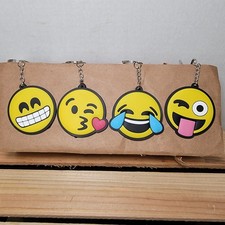 Set of 4 Rubber Emoji Keychains: Smile, Kiss, Laugh, Crazy - NWT