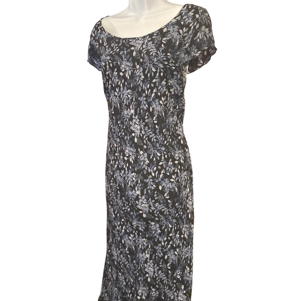 Maxi Vestido Vintage Lane Bryant Seda Corte Sesgado Azul Maxi Volantes Encaje Dobladillo Alto Bajo Foto 2 de 4