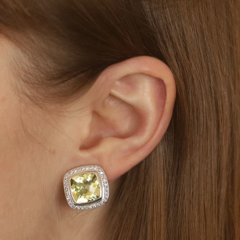 Pendientes David Yurman Albion 11 mm con halo de diamantes citrino limón y oro 925 de 18 k Foto 3 de 4