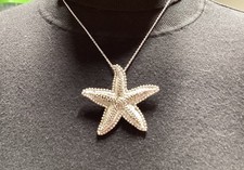 Silver Starfish Pendant Necklace On 18  925 S. Silver Chain-Beach Sea Life
