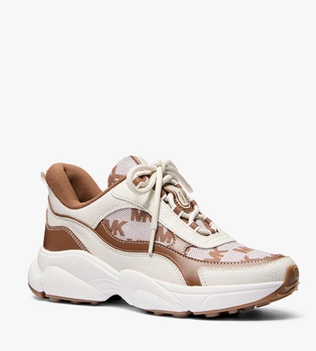 Michael Kors Katrina Mixed Media Trainer Luggage Brown Size 8 New