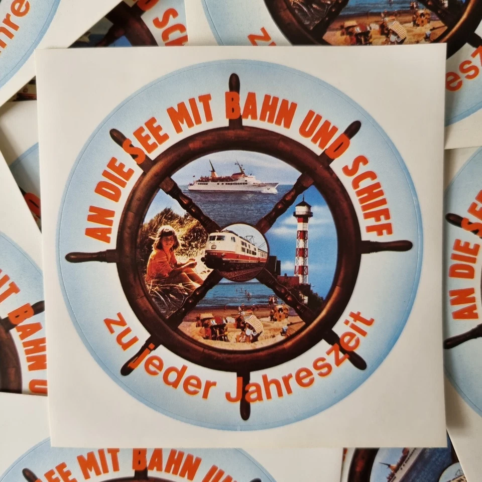 65 x Vintage Aufkleber / Sticker - DB - An Die See Mit Bahn Und Schiff - um 1980 - Bild 1 von 2