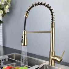 Brushed Gold Spring Kitchen Faucet Pull out Sprayer Pull down Brass Mixer Tap