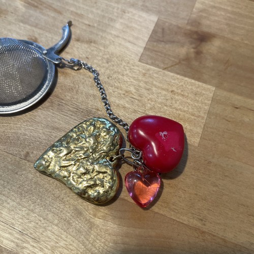 Tea Ball Infuser For Herbal Tea With Heart Charms 5”Inch Chain New Custom Made - Picture 7 of 12