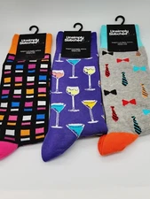 Unsimply Stitched Dress Novelty Socks M 8-12 Lot Of 3 Pair