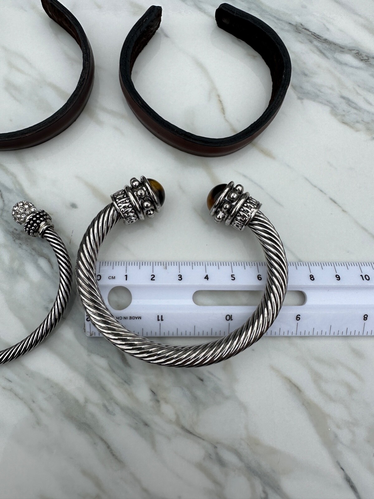 Bracelets Silver Cable Cuff Rope Wire Bangle Leat… - image 8