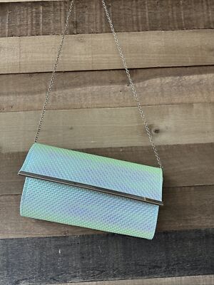 Vintage aqua teal iridescent evening clutch purse