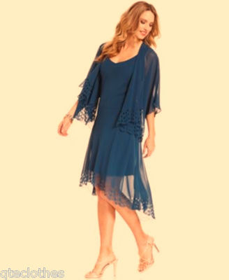 SL FASHIONS $109 Blue Cardigan Sleeveless Chiffon Perforated Hi-Low Dress 8 QCO