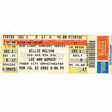 WILLIE NELSON & LEE ANN WOMACK Concert Ticket Stub CLEVELAND 7/22/02 TOWER CITY