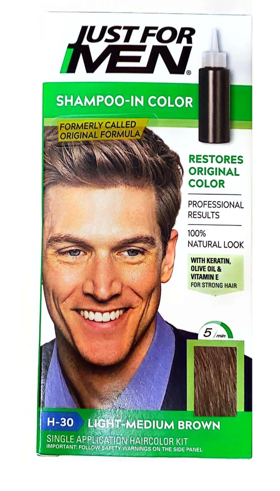 Tinte de cabello para hombre Just For Men champú color - marrón claro-medio (H-30) 12 cajas Foto 2 de 4