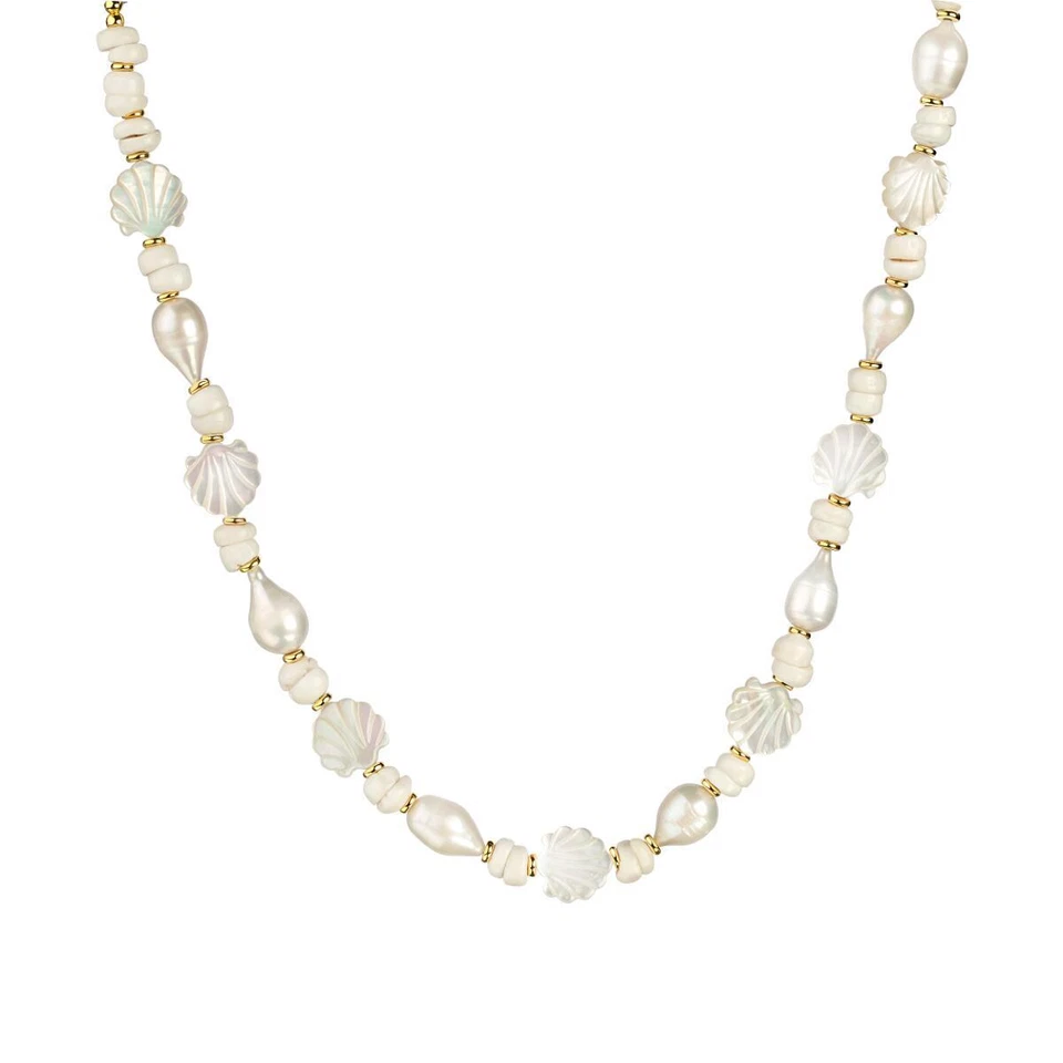 Damenkette Perlenkette Weiß 18K vergoldet Muschelkette Perlmutt Kette K6245DS - Bild 2 von 4