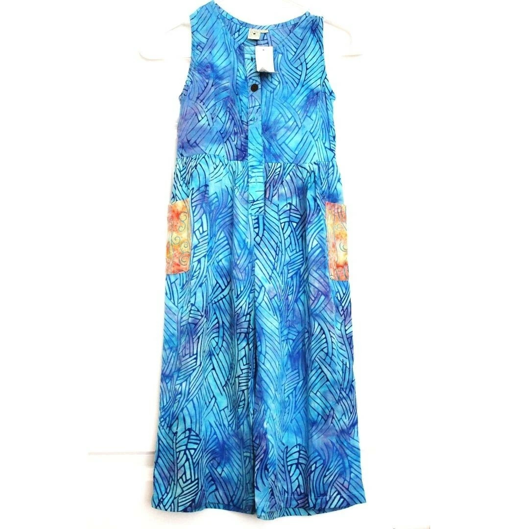 Fish Baby Girls Jumpsuit Blue Tie Dye Hand painted Boho Beach Size 4 NWT