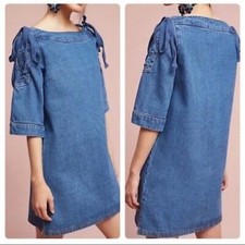 Anthropologie Laced Sleeve Denim Shift Dress