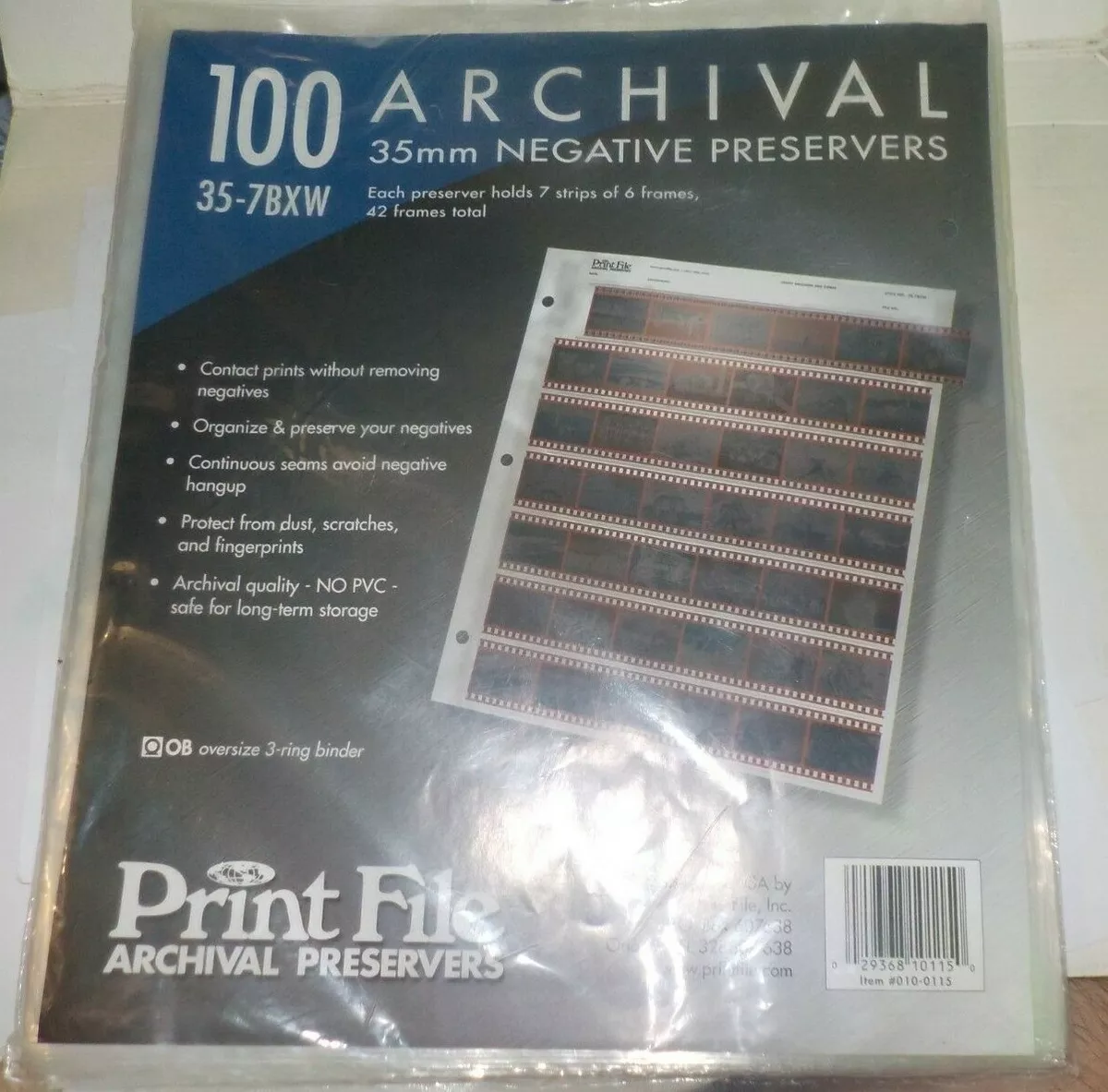 Print File Archival Preservers 35mm negative preservers 35-7BXW 100 pages