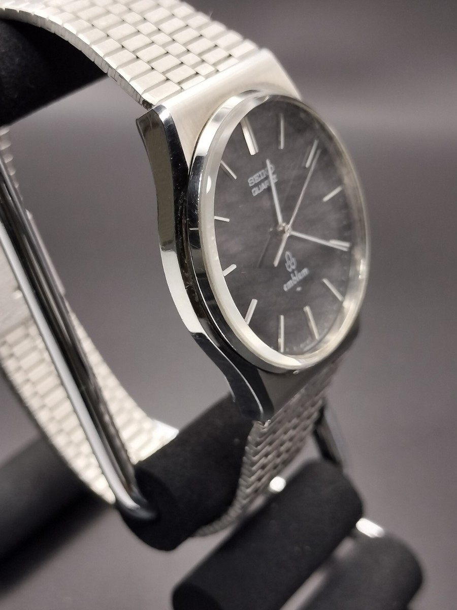A214希少 稼動品 SEIKO emblem 80年代ヴィンテージ　黒文字盤！