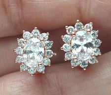 New Rose Gold Filled Oval Shape Clear White CZ w/Accents Mini Hoop Earrings