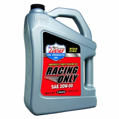 Lucas 10621 SAE 20W50 Racing Motor Oil ZDDP Zinc Enhanced - 5 Quart Bottle Jug