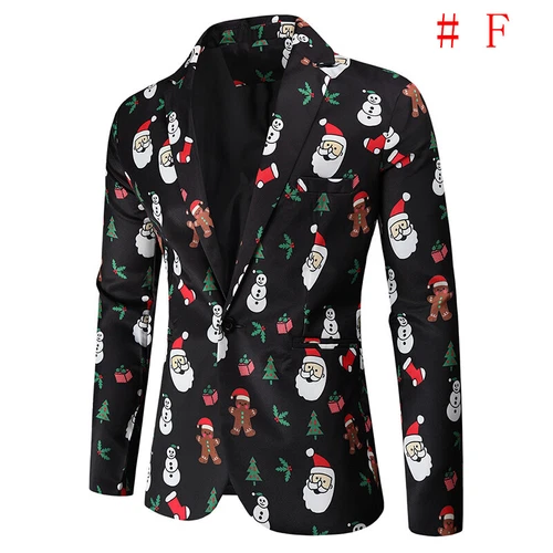 Mens Christmas Blazer Festive Coat Print Suits Jacket Xmas Party Jacket Costumes - Picture 23 of 54