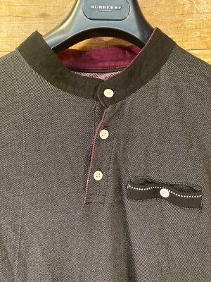 KNIT HERITAGE POLO SHIRT MEN'S L TAILORED CLOTHIER MOC COLLAR BLACK  EUC 