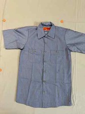 Red Kap Men's Industrial Work Shirt, Regular Fit, Short Sleeve, Blue - Stripes