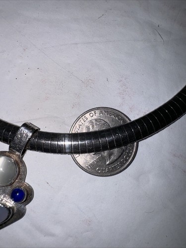 Jewerly Italy .925 SS Omega Necklace 16” Blue Chalcedony Cat Eye Moonstone Rare - Picture 15 of 22