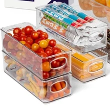Set of 8 Storage Bins Clear Plastic Organizer Container Holders with Handles