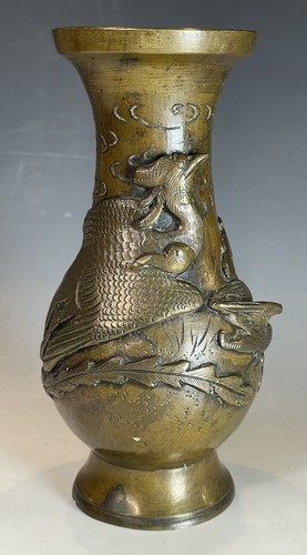 Antique Qing Dynasty Chinese Bronze Applied Phoenix Bird Vase - 第 1/13 張圖片