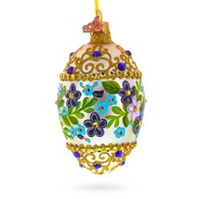 Flowers Swirl Glass Egg Ornament 4 Inches