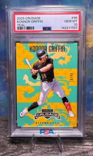 2025 PANINI CRUSADE #96 KONNOR GRIFFIN TEAL /49 Pittsburgh 🔥PSA 10🔥