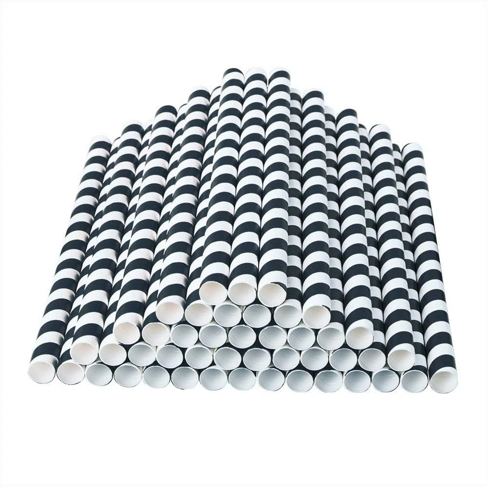 100 pajitas de batido de papel biodegradables de 0,4" de ancho a rayas negras jumbo Foto 2 de 4