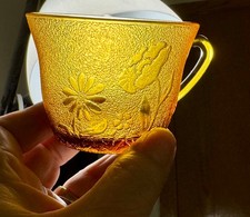 Vintage Amber Honey Glass Cup and Saucer Duralex made in France- 4 Sets